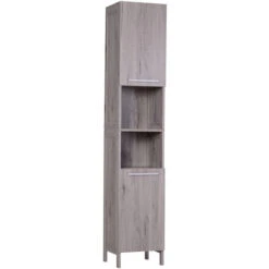 HOMCOM Meuble Colonne Rangement Salle De Bain Dim. 30L X 32l X 172H Cm 2 Placards Avec étagère + 2 Niches MDF Imitation Bois Gris