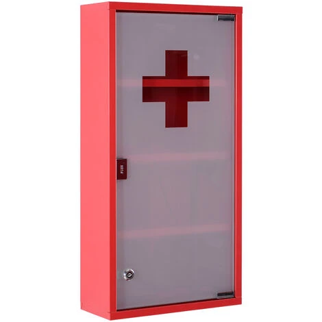 HOMCOM Armoire à Pharmacie 3 étagères 4 Niveaux Verrouillable Porte Verre Trempé Dépoli Logo Croix 30L X 12l X 60H Cm Acier Inox Rouge 3 HOMCOM Armoire à Pharmacie 3 étagères 4 Niveaux Verrouillable Porte Verre Trempé Dépoli Logo Croix 30L X 12l X 60H Cm Acier Inox Rouge