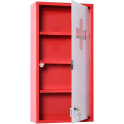 HOMCOM Armoire à Pharmacie 3 étagères 4 Niveaux Verrouillable Porte Verre Trempé Dépoli Logo Croix 30L X 12l X 60H Cm Acier Inox Rouge 10 HOMCOM Armoire à Pharmacie 3 étagères 4 Niveaux Verrouillable Porte Verre Trempé Dépoli Logo Croix 30L X 12l X 60H Cm Acier Inox Rouge -Songmics Soldes Magasin 25008663 4