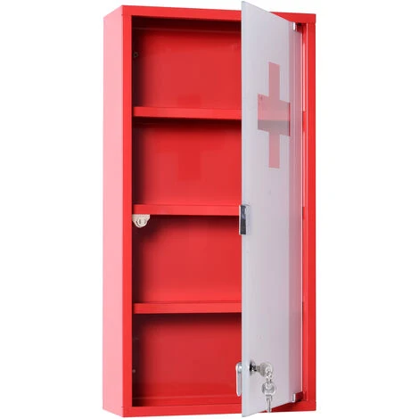 HOMCOM Armoire à Pharmacie 3 étagères 4 Niveaux Verrouillable Porte Verre Trempé Dépoli Logo Croix 30L X 12l X 60H Cm Acier Inox Rouge 6 HOMCOM Armoire à Pharmacie 3 étagères 4 Niveaux Verrouillable Porte Verre Trempé Dépoli Logo Croix 30L X 12l X 60H Cm Acier Inox Rouge – Image 4