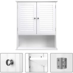 Placard Meuble Mural Meuble De Rangement Suspendu Pour Salle De Bains Armoire à Pharmacie Avec étagère Réglable Double Porte Et étagère Ouverte 70 Cm MDF Blanc -Songmics Soldes Magasin 25244873 3