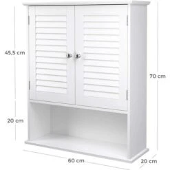 Placard Meuble Mural Meuble De Rangement Suspendu Pour Salle De Bains Armoire à Pharmacie Avec étagère Réglable Double Porte Et étagère Ouverte 70 Cm MDF Blanc -Songmics Soldes Magasin 25244873 4
