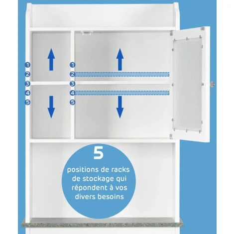 COSTWAY Meuble WC 1 Porte Grand Espace De Rangement/Meuble Dessus Toilette Avec Planche Réglable/Meuble De Machine à Laver-59 X 19 X 173cm Blanc 4 COSTWAY Meuble WC 1 Porte Grand Espace De Rangement/Meuble Dessus Toilette Avec Planche Réglable/Meuble De Machine à Laver-59 X 19 X 173cm Blanc – Image 2