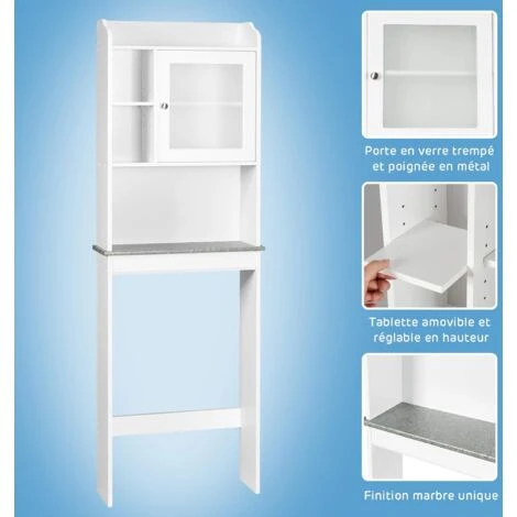 COSTWAY Meuble WC 1 Porte Grand Espace De Rangement/Meuble Dessus Toilette Avec Planche Réglable/Meuble De Machine à Laver-59 X 19 X 173cm Blanc 5 COSTWAY Meuble WC 1 Porte Grand Espace De Rangement/Meuble Dessus Toilette Avec Planche Réglable/Meuble De Machine à Laver-59 X 19 X 173cm Blanc – Image 3