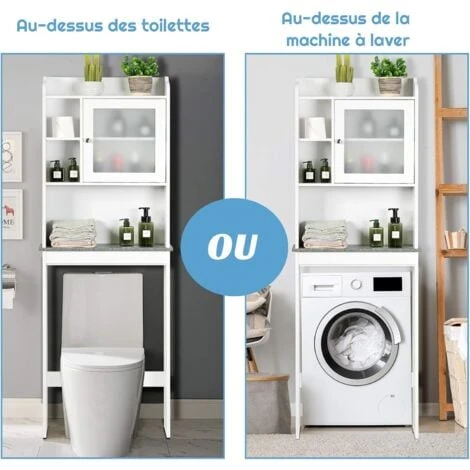 COSTWAY Meuble WC 1 Porte Grand Espace De Rangement/Meuble Dessus Toilette Avec Planche Réglable/Meuble De Machine à Laver-59 X 19 X 173cm Blanc 6 COSTWAY Meuble WC 1 Porte Grand Espace De Rangement/Meuble Dessus Toilette Avec Planche Réglable/Meuble De Machine à Laver-59 X 19 X 173cm Blanc – Image 4