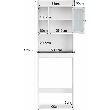 COSTWAY Meuble WC 1 Porte Grand Espace De Rangement/Meuble Dessus Toilette Avec Planche Réglable/Meuble De Machine à Laver-59 X 19 X 173cm Blanc 7 COSTWAY Meuble WC 1 Porte Grand Espace De Rangement/Meuble Dessus Toilette Avec Planche Réglable/Meuble De Machine à Laver-59 X 19 X 173cm Blanc – Image 5