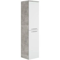 Armoire De Rangement De Saturnus Hauteur 130 Cm Béton Avec Du Blanc - Meuble De Rangement Haut Placard Armoire Colonne