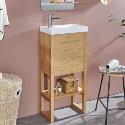 Meuble Lave-mains Vasque Blanche ATOLL 9 Meuble Lave-mains Vasque Blanche ATOLL -Songmics Soldes Magasin 29330244 3