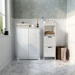Meuble De Salle De Bain,de Rangement Buffet Avec2 Portes,3 Étagères Moderne MDF Peinture, Pour Salon Chambre Entrée Cusine -Meerveil -Songmics Soldes Magasin 29662783 5