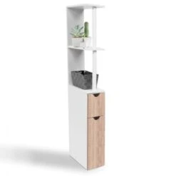 Meuble WC étagère WILLY Bois Gain De Place Pour Toilette 2 Portes Hêtre -Songmics Soldes Magasin 3013908 3