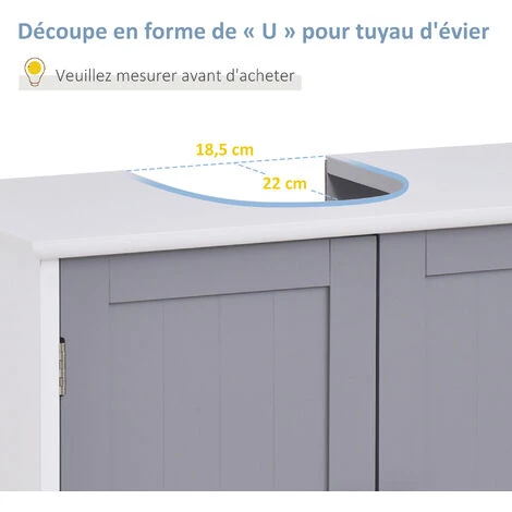 Meuble Salle De Bain - Meuble Sous-vasque - Placard 2 Portes Avec étagère - Dim. 60L X 30l X 60H Cm - MDF Gris Blanc 6 Meuble Salle De Bain - Meuble Sous-vasque - Placard 2 Portes Avec étagère - Dim. 60L X 30l X 60H Cm - MDF Gris Blanc – Image 4