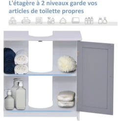 Meuble Salle De Bain - Meuble Sous-vasque - Placard 2 Portes Avec étagère - Dim. 60L X 30l X 60H Cm - MDF Gris Blanc 11 Meuble Salle De Bain - Meuble Sous-vasque - Placard 2 Portes Avec étagère - Dim. 60L X 30l X 60H Cm - MDF Gris Blanc -Songmics Soldes Magasin 33530771 5