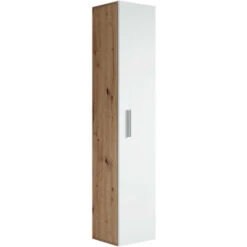 Armoire De Rangement De Pluto Hauteur 150cm Chene Avec Blanc - Meuble De Rangement Haut Placard Armoire Colonne