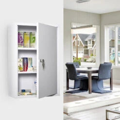 Armoire à Pharmacie 2 étagères 3 Niveaux Verrouillable Dim. 40L X 18l X 60H Cm 2 Clés Métal Blanc -Songmics Soldes Magasin 35114699 2
