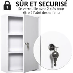 Armoire à Pharmacie 2 étagères 3 Niveaux Verrouillable Dim. 40L X 18l X 60H Cm 2 Clés Métal Blanc -Songmics Soldes Magasin 35114699 4