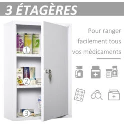 Armoire à Pharmacie 2 étagères 3 Niveaux Verrouillable Dim. 40L X 18l X 60H Cm 2 Clés Métal Blanc -Songmics Soldes Magasin 35114699 5