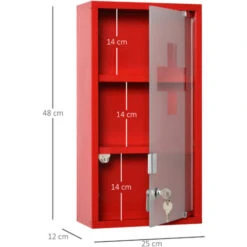 Armoire à Pharmacie 2 étagères 3 Niveaux Verrouillable Porte Verre Trempé Dépoli Logo Croix 25L X 12l X 48H Cm Acier Rouge -Songmics Soldes Magasin 35114701 3