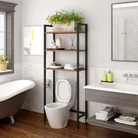 Étagère De Toilettes, Étagère Dessus Toilette à 3 Niveaux, Étagère De Salle De Bain, Style Industriel, Gain De Place, Montage Facile, 63 × 24 × 163 Cm, HOOBRO EBF41TS01 4 Étagère De Toilettes, Étagère Dessus Toilette à 3 Niveaux, Étagère De Salle De Bain, Style Industriel, Gain De Place, Montage Facile, 63 × 24 × 163 Cm, HOOBRO EBF41TS01 – Image 2