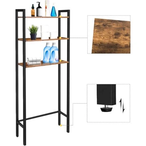 Étagère De Toilettes, Étagère Dessus Toilette à 3 Niveaux, Étagère De Salle De Bain, Style Industriel, Gain De Place, Montage Facile, 63 × 24 × 163 Cm, HOOBRO EBF41TS01 6 Étagère De Toilettes, Étagère Dessus Toilette à 3 Niveaux, Étagère De Salle De Bain, Style Industriel, Gain De Place, Montage Facile, 63 × 24 × 163 Cm, HOOBRO EBF41TS01 – Image 4