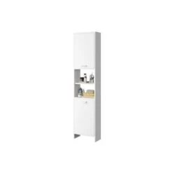 Colonne Salle De Bain Blanche - Colonne De Rangement Avec 2 Niches Placard, 1 Etagere - Meuble De Salle De Bain - 39.5x19.3x170cm