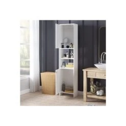 Colonne Salle De Bain Blanche - Colonne De Rangement Avec 2 Niches Placard, 1 Etagere - Meuble De Salle De Bain - 39.5x19.3x170cm -Songmics Soldes Magasin 36256610 3