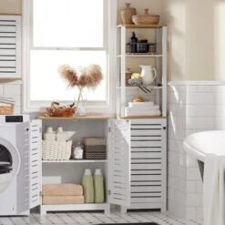 SoBuy BZR41-W Meuble Bas Placard De Rangement Armoire Pour Cuisine, Salle De Bain, Toilette, Meuble De Salle De Bain Avec 2 Portes Persiennes -Songmics Soldes Magasin 36910198 4