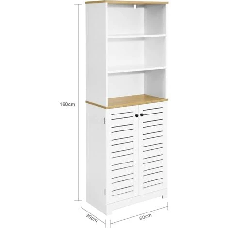 SoBuy BZR44-W Meuble Colonne De Salle De Bain Armoire Haute Meuble De Rangement Avec 3 Etagères Et 2 Portes Persiennes, Bibliothèque 5 SoBuy BZR44-W Meuble Colonne De Salle De Bain Armoire Haute Meuble De Rangement Avec 3 Etagères Et 2 Portes Persiennes, Bibliothèque – Image 3