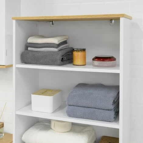 SoBuy BZR44-W Meuble Colonne De Salle De Bain Armoire Haute Meuble De Rangement Avec 3 Etagères Et 2 Portes Persiennes, Bibliothèque 6 SoBuy BZR44-W Meuble Colonne De Salle De Bain Armoire Haute Meuble De Rangement Avec 3 Etagères Et 2 Portes Persiennes, Bibliothèque – Image 4