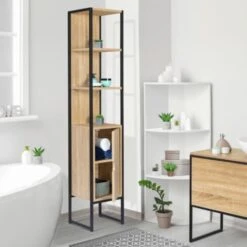 Meuble Colonne Salle De Bain DETROIT 1 Porte Design Industriel -Songmics Soldes Magasin 37474081 4