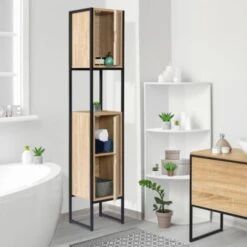 Meuble Colonne Salle De Bain DETROIT 2 Portes Design Industriel -Songmics Soldes Magasin 37474082 3