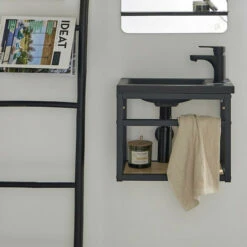 Ensemble Meuble Lave-mains Noir En Métal SAO Avec Robinet Noir