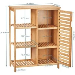 VIAGDO Meuble Salle De Bain En Bambou, Meuble De Rangement Avec 1 Porte Persienne Et 3 étagères Ouvertes, Buffet, Armoire, Placard, Pour Salle De Bain, Cuisine, Salon, Bureau Et Entrée, 66x33x87cm 11 VIAGDO Meuble Salle De Bain En Bambou, Meuble De Rangement Avec 1 Porte Persienne Et 3 étagères Ouvertes, Buffet, Armoire, Placard, Pour Salle De Bain, Cuisine, Salon, Bureau Et Entrée, 66x33x87cm -Songmics Soldes Magasin 39449692 5