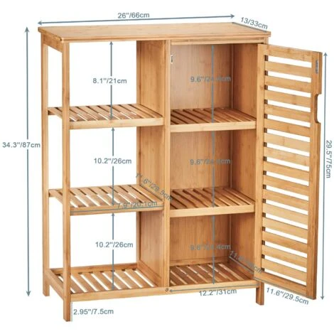 VIAGDO Meuble Salle De Bain En Bambou, Meuble De Rangement Avec 1 Porte Persienne Et 3 étagères Ouvertes, Buffet, Armoire, Placard, Pour Salle De Bain, Cuisine, Salon, Bureau Et Entrée, 66x33x87cm 7 VIAGDO Meuble Salle De Bain En Bambou, Meuble De Rangement Avec 1 Porte Persienne Et 3 étagères Ouvertes, Buffet, Armoire, Placard, Pour Salle De Bain, Cuisine, Salon, Bureau Et Entrée, 66x33x87cm – Image 5