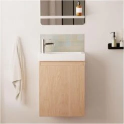 Ensemble Meuble Lave-mains Décor Chêne LISA Avec Robinet Chromé