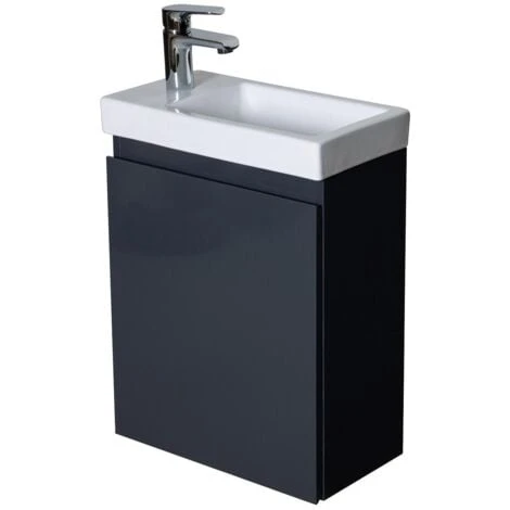 Ensemble Meuble Lave-mains Gris LISA Avec Robinet Noir 3 Ensemble Meuble Lave-mains Gris LISA Avec Robinet Noir