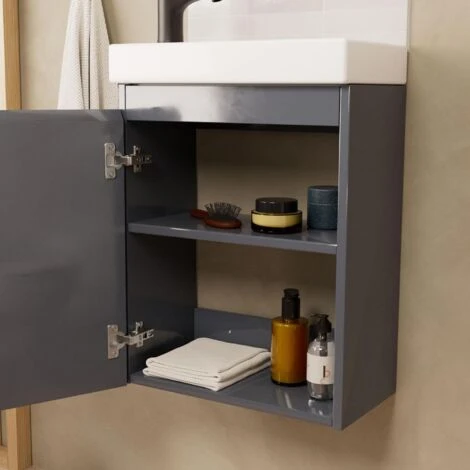 Ensemble Meuble Lave-mains Gris LISA Avec Robinet Noir 6 Ensemble Meuble Lave-mains Gris LISA Avec Robinet Noir – Image 4