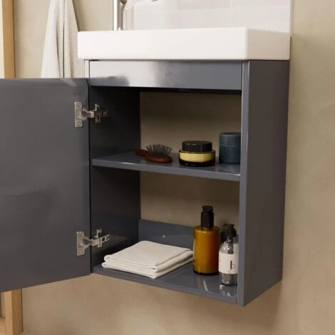 Ensemble Meuble Lave-mains Gris LISA Avec Robinet Chromé 6 Ensemble Meuble Lave-mains Gris LISA Avec Robinet Chromé – Image 4