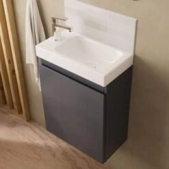 Ensemble Meuble Lave-mains Gris LISA Avec Robinet Chromé 11 Ensemble Meuble Lave-mains Gris LISA Avec Robinet Chromé -Songmics Soldes Magasin 39953432 5