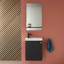 Ensemble Meuble Lave-mains Noir Carbone AVA + Miroir + Robinet Noir