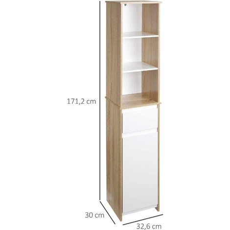 Meuble Colonne Rangement Salle De Bain Style Cosy 3 Niches Tiroir Placard Avec étagère Blanc Aspect Chêne Clair 5 Meuble Colonne Rangement Salle De Bain Style Cosy 3 Niches Tiroir Placard Avec étagère Blanc Aspect Chêne Clair – Image 3