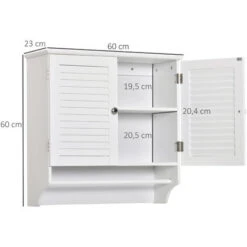 Armoire Haute Murale Salle De Bain Ou WC - Placard 2 Portes Persiennes Avec étagère - Porte-serviette - MDF Blanc -Songmics Soldes Magasin 40501621 3
