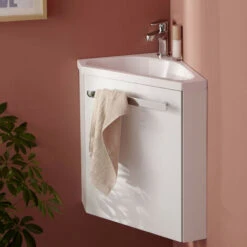 Ensemble Meuble Lave-mains D'angle Blanc SKINO Avec Robinet Chromé