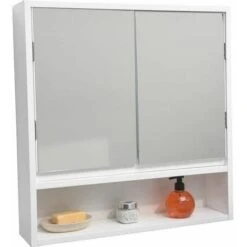 3 En 1 Meuble Haut De Salle De Bain - 2 Portes + 1 Miroir + 1 Niche