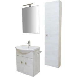 Dmora Colonne De Salle De Bain Murale, Meuble Suspendu Polyvalent, Avec 1 Porte Réversible Et étagères En Verre, Fabriqué En Italie, 31x15xh136 Cm, Couleur Chêne Blanchi, Avec Emballage Renforcé -Songmics Soldes Magasin 42832827 4