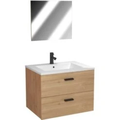 Meuble Salle De Bain 60 Cm Suspendu 2 Tiroirs Finition Bois Avec Vasque Et Miroir - BOX-IN 60 WOOD -Songmics Soldes Magasin 44096553 3
