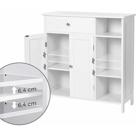 Songmics Meuble De Salle De Bain Avec Tiroir, 3 Compartiments Ouverts, étagères Réglables, 2 Portes, 75 X 30 X 80 Cm, Style Nordique Scandinave, Blanc Mat 6 Songmics Meuble De Salle De Bain Avec Tiroir, 3 Compartiments Ouverts, étagères Réglables, 2 Portes, 75 X 30 X 80 Cm, Style Nordique Scandinave, Blanc Mat – Image 4