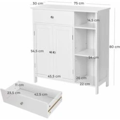 Songmics Meuble De Salle De Bain Avec Tiroir, 3 Compartiments Ouverts, étagères Réglables, 2 Portes, 75 X 30 X 80 Cm, Style Nordique Scandinave, Blanc Mat 11 Songmics Meuble De Salle De Bain Avec Tiroir, 3 Compartiments Ouverts, étagères Réglables, 2 Portes, 75 X 30 X 80 Cm, Style Nordique Scandinave, Blanc Mat -Songmics Soldes Magasin 45294801 5