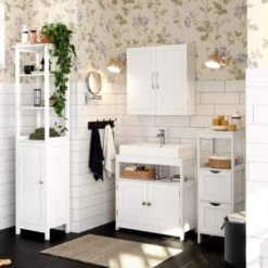 Songmics Meuble De Salle De Bain, Armoire Murale, 2 Portes, 60 X 18 X 60 Cm, Avec 2 étagères Réglables, Style Scandinave Nordique, Blanc Mat 8 Songmics Meuble De Salle De Bain, Armoire Murale, 2 Portes, 60 X 18 X 60 Cm, Avec 2 étagères Réglables, Style Scandinave Nordique, Blanc Mat -Songmics Soldes Magasin 45295388 2