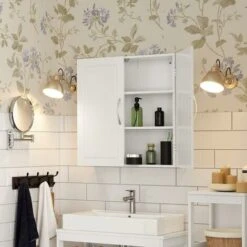 Songmics Meuble De Salle De Bain, Armoire Murale, 2 Portes, 60 X 18 X 60 Cm, Avec 2 étagères Réglables, Style Scandinave Nordique, Blanc Mat 9 Songmics Meuble De Salle De Bain, Armoire Murale, 2 Portes, 60 X 18 X 60 Cm, Avec 2 étagères Réglables, Style Scandinave Nordique, Blanc Mat -Songmics Soldes Magasin 45295388 3