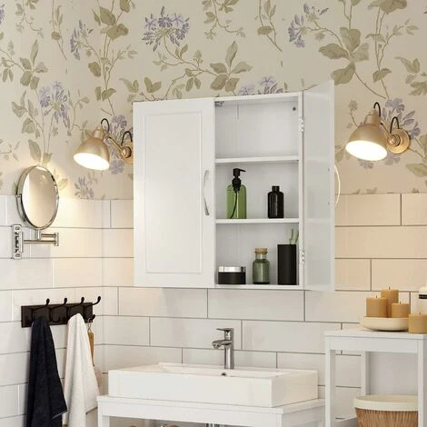 Songmics Meuble De Salle De Bain, Armoire Murale, 2 Portes, 60 X 18 X 60 Cm, Avec 2 étagères Réglables, Style Scandinave Nordique, Blanc Mat 5 Songmics Meuble De Salle De Bain, Armoire Murale, 2 Portes, 60 X 18 X 60 Cm, Avec 2 étagères Réglables, Style Scandinave Nordique, Blanc Mat – Image 3
